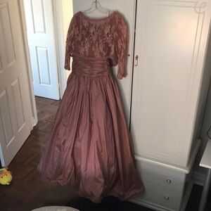 Womens Formal Gown, Wedding or Prom, Dusty Rose Lace & Taffeta